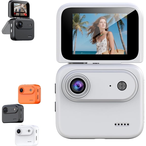 360° Action Camera with Flip Screen, Multi-Functional Panoramic Camera for Cycling, Image Stabilization & Chest Mount, Immersive for Adventure Recording (White)