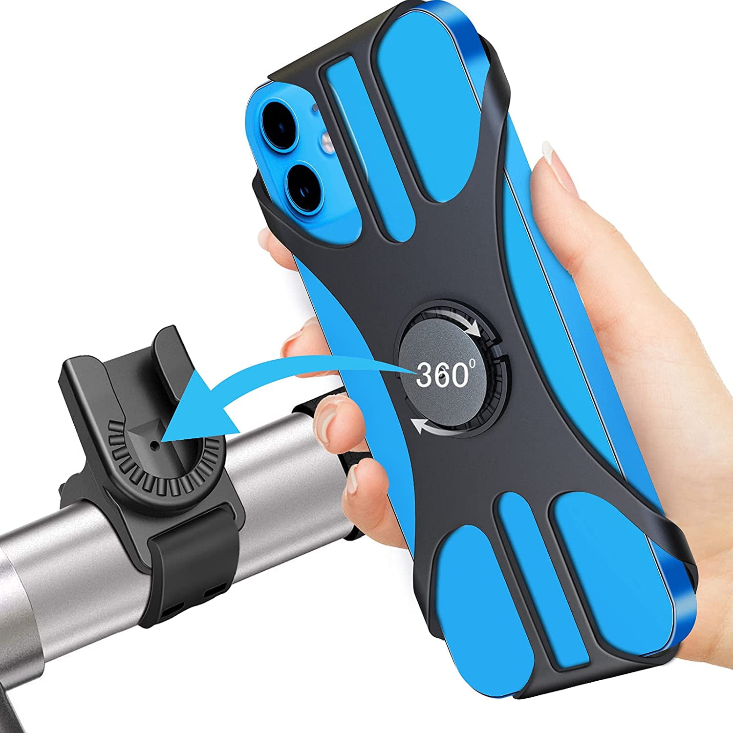 360° Adjustable Bicycle Motorcycle Phone Mount, Universal Holder Fits 4 to 6.7 Inch Smartphones