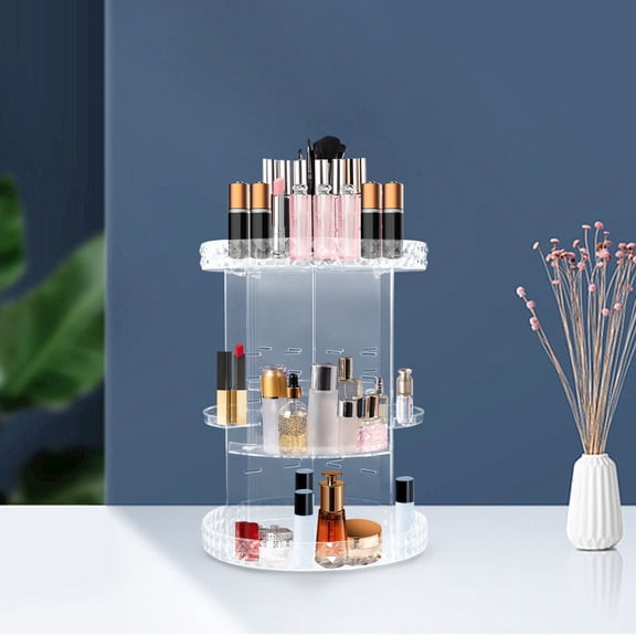 Rotating Makeup Organizer, 360° Adjustable Cosmetic Spinning Holder Rack, Large Capacity Makeup Storage Box Vanity Shelf (9.5*13in)