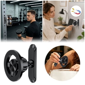360° Adjustable Double-Sided Magnetic Phone Mount,Universal Multi-Surface Smooth Flat Surface Mobile Stand For Gym Home Office Auto(Black)