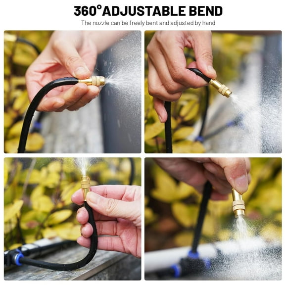 360 °   Adjustable Drip Irrigation System - 100FT Garden Watering Atomizing Kit with Smart Timer & 32 Copper Nozzles for Yard Lawn Plants Greenhouse