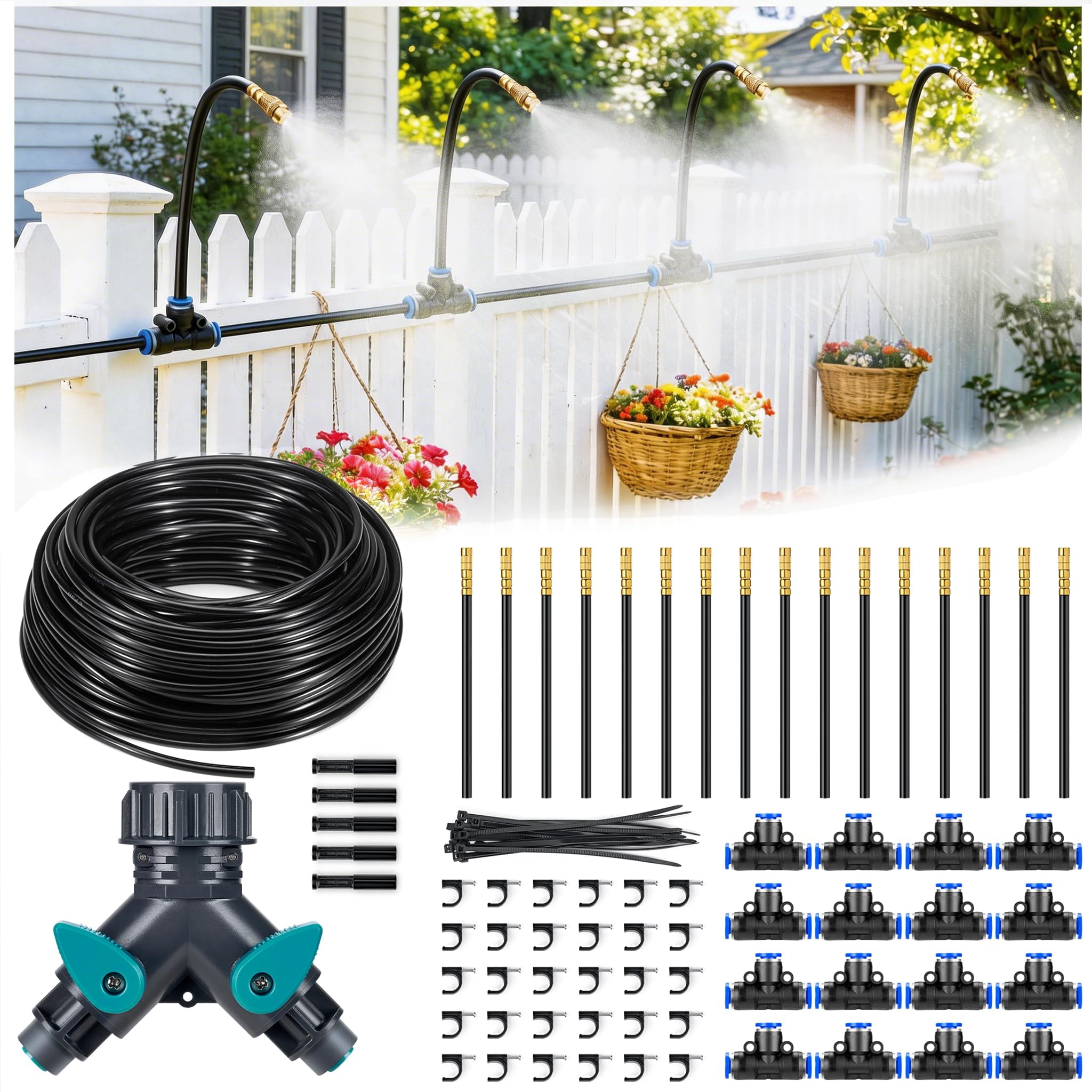 360° Adjustable Drip Irrigation System 100ft  1/4" Tubing With Copper Nozzles Automatic Atomizing Watering Kit For Garden Yard Lawn Greenhouse & Potted Plants