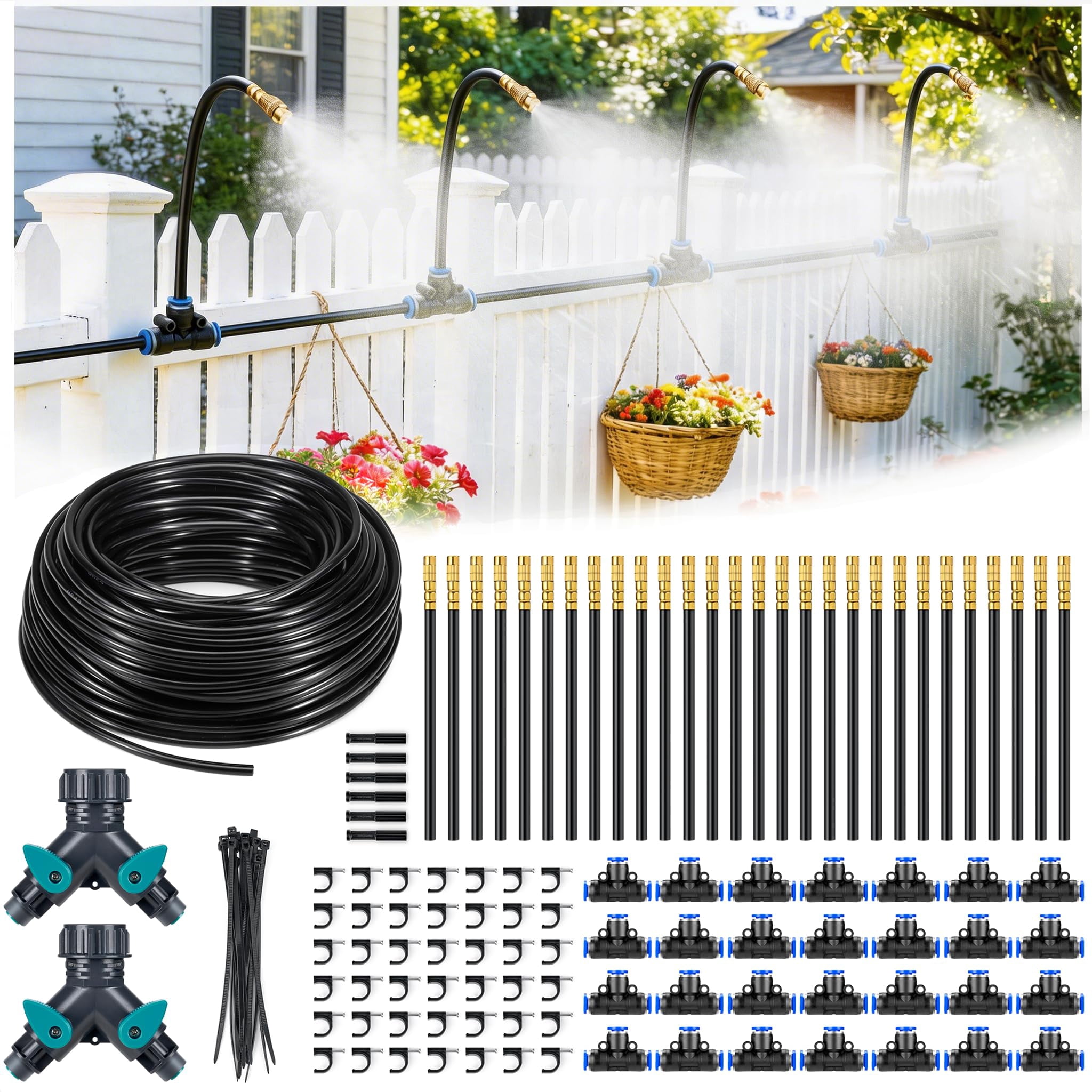 360° Adjustable Drip Irrigation System 165ft  1/4" Tubing With Copper Nozzles Automatic Atomizing Watering Kit For Garden Yard Lawn Greenhouse & Potted Plants