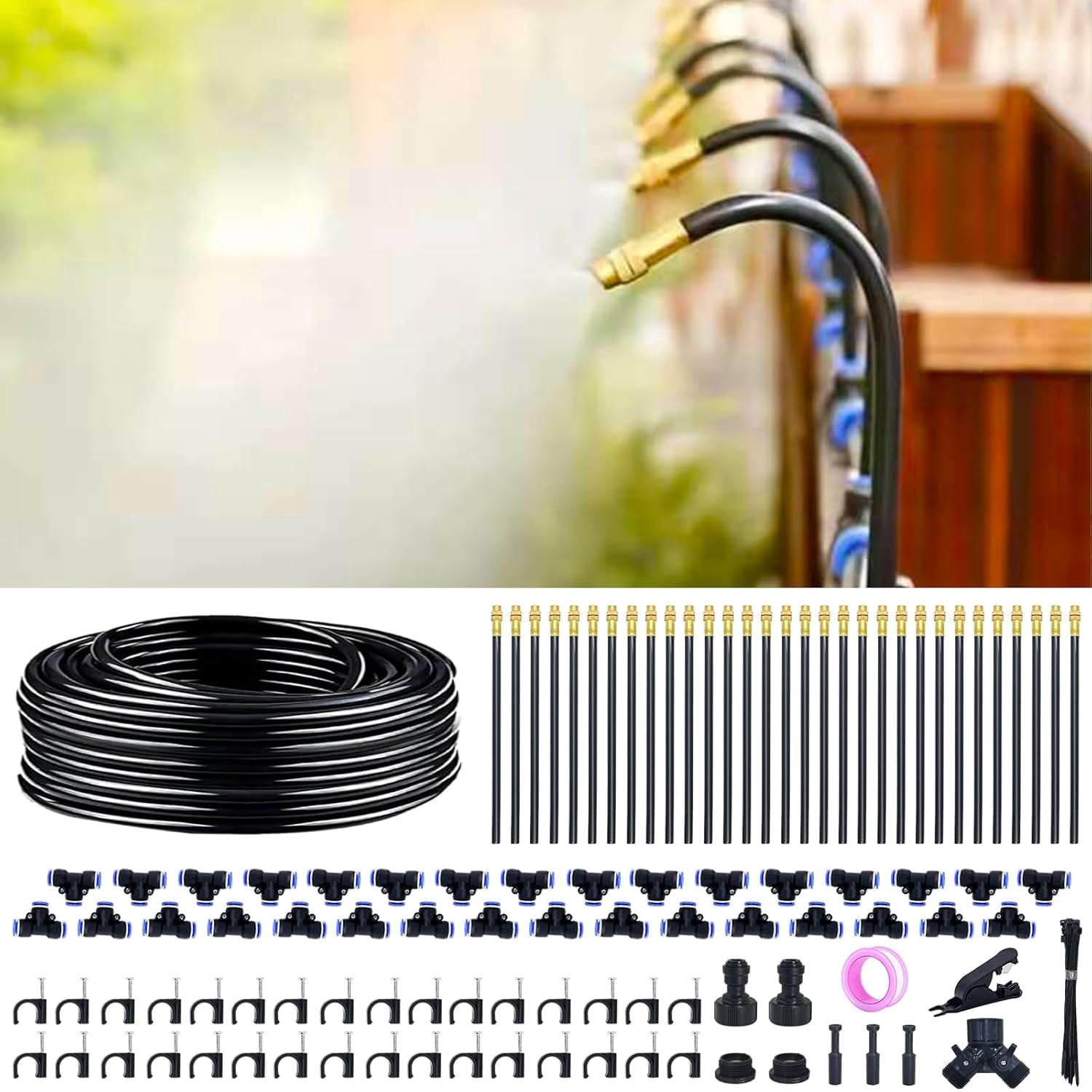 360° Adjustable Drip Irrigation System - 20FT Garden Watering System with 5 Nozzles, Garden Irrigation System, Greenhouse Accessories, Atomizing System for Yard, Lawn, Plants, 5/16 inch Hose