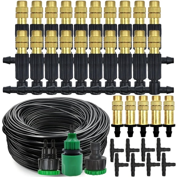 360 Adjustable Drip Irrigation System - 50FT Garden Watering System with 15 Nozzles, Garden Irrigation System, Greenhouse Accessories, Atomizing System for Yard, Lawn, Plants, 1/4 inch Hose