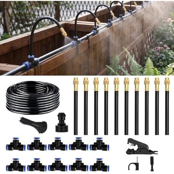 360? Adjustable Drip Irrigation System - Compatible 1/4" Irrigation System, 33FT Garden Watering Atomizing System with 10 count Nozzles, Greenhouse Accessories for Yard, Lawn, , Garden (33Ft)