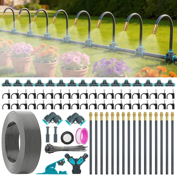 360 ° Adjustable Drip Irrigation System , Extra Long Garden Watering Kit with Copper Nozzles, Drip Irrigation Kit,Automatic Atomizing Plant Sprinkler for Large Yard, Greenhouse, Lawn