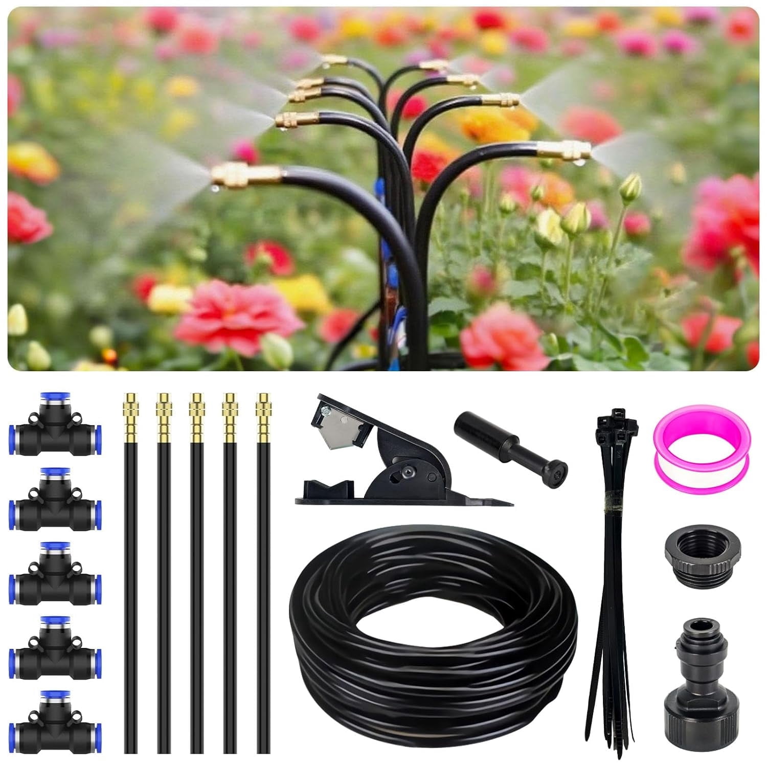 360° Adjustable Drip Irrigation System - Garden Watering System 16.5FT ...
