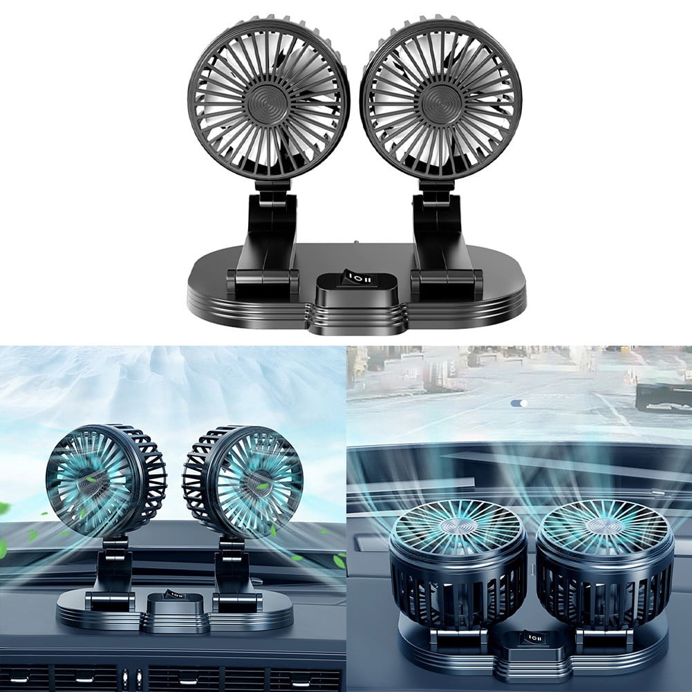 360° Adjustable Dual Head Car Fan USB Car Home Cooling Fan Powerful Double-Head