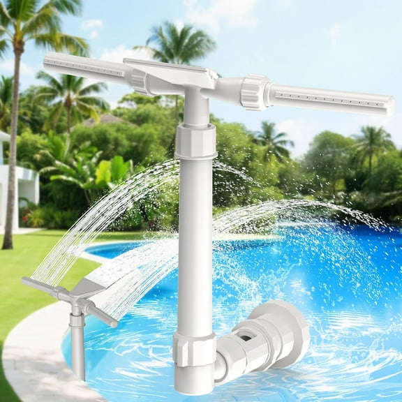 360 Adjustable Dual Mode Pool Fountain, Pressure & Height Adjustable Waterfall Sprinkler with Multi-Size Interfaces for Above-Ground & In-Ground Pools