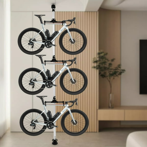 360 Adjustable Hook Indoor Bike Storage Pole Stand ,Floor to Ceiling 3 Bike Vertical Freestanding Hanger Parking Rack, Bicycle Storage Rack for Storing Bicycles in Garages or Apartments