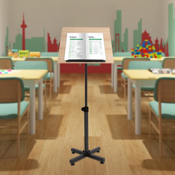 360 Adjustable Lectern Stand with Solid Wood & Steel Construction, Height Adjustable 26.4-44.9in, Perfect for Books, Tablets, and Laptops