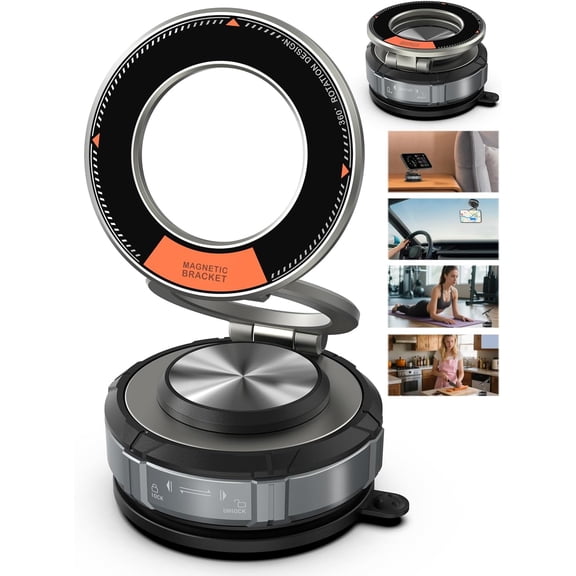 360 Adjustable Vacuum Suction Bracket For MagSafe Car Mount,Zinc Alloy Vacuum Magnetic Phone Holder,Cell Phone Holders For Car/Home/Travel,Suction Car Mount For iPhone 17/16/15/14/13/Android