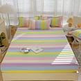 thumbnail image 1 of Soft Rainbow Striped Fitted Sheet | 70.87x78.74in | Brushed Cotton-Spandex Deep Pocket Mattress Cover | Wrinkle-Free 360° Elastic Band | Machine Washable Bedding, 1 of 6
