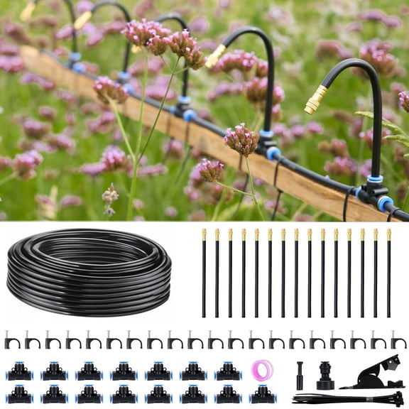 360 Automatic Drip Irrigation Kit with Adjustable Universal Spray Nozzle and Copper Atomizing System for Garden, Lawn, Greenhouse - Multi-Directional Rotation, Quick Connectors