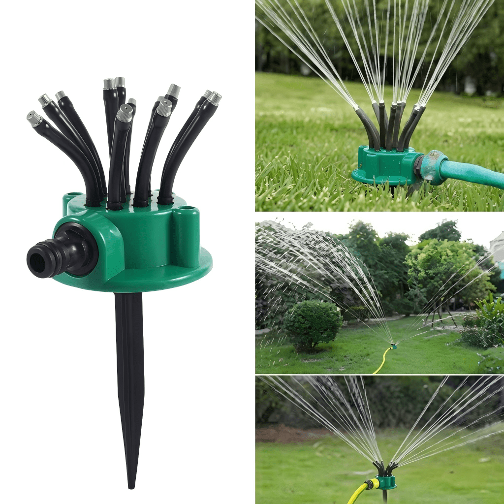 360° Automatic Lawn Sprinkler, Adjustable Garden Water Sprinkler System with Multi-Nozzle Rotating Head for Yard, Lawn, Plant & Vegetable Irrigation