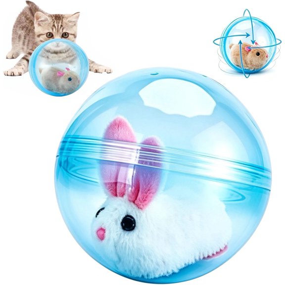 360° Automatic Rolling Interactive Pet Ball with Plush Rabbit, Smart Self Moving Chasing Toy for Cats Kittens Small Dogs Indoor Daily Play
