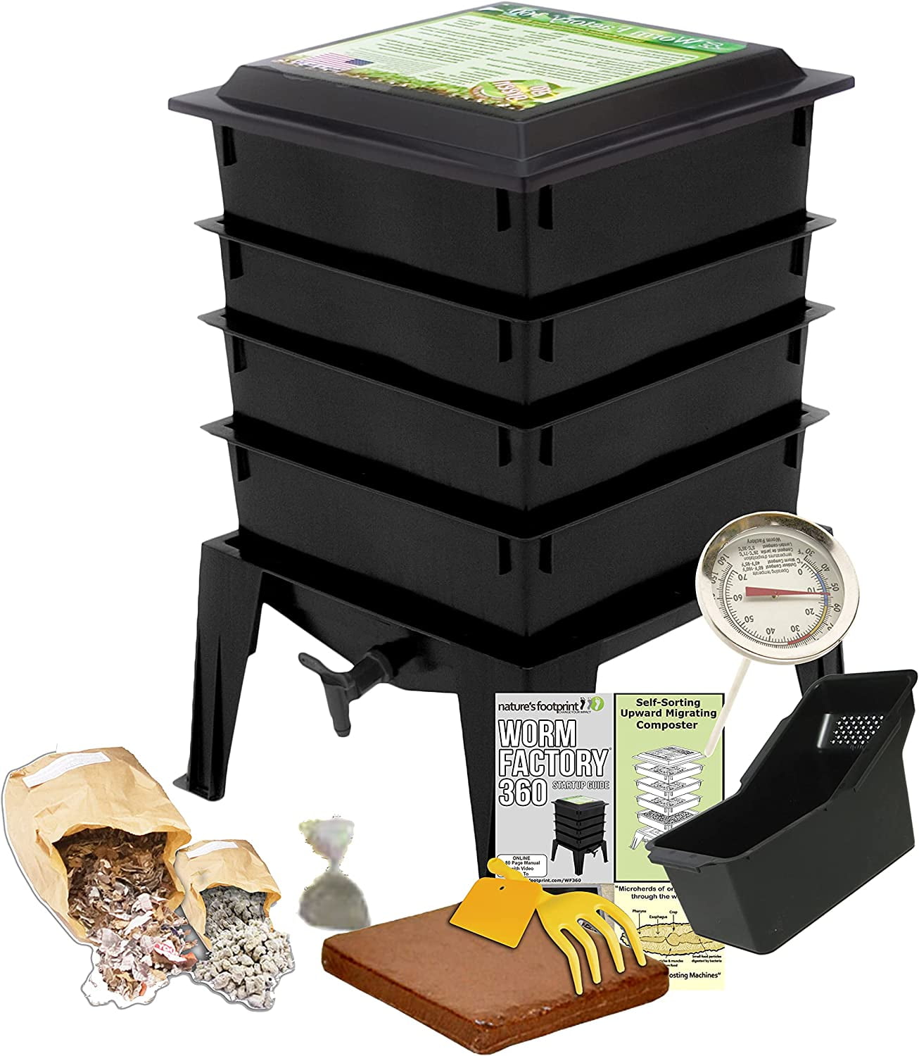 360 Black US Made Composting System for Recycling Food Waste at Home 4 Trays for Efficient Vermicomposting Durable, Space-Efficient Design, Easy to Assemble, No Odor