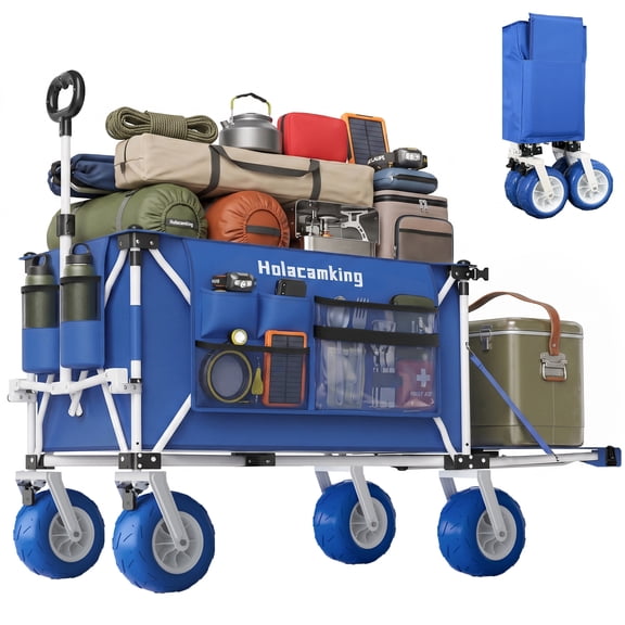 360 Blue Steel L Beach Wagon with 59" Expandable Tailgate, 520lbs Heavy Duty Beach Cart with 9'' Wheels with 520 Lb Capacity for Sand