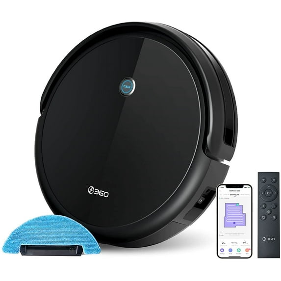 + 360 C50 Robot Vacuum Cleaner, Smart IR Remote Control, 2-in-1 Vacuum and Mop, 2600 Pa Strong Suction, 4 Cleaning Modes, Anti-Drop Sensors, Automatic Self Charging Robotic Vacuum Cleaner, Ultra-Thin