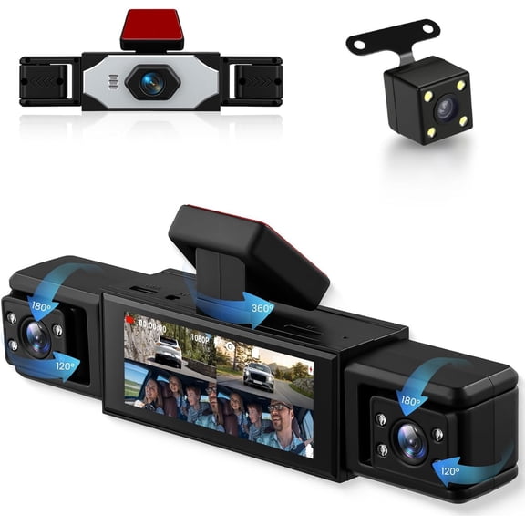360?  Cam 1080P Front+480P Rear Left Right, 4   Cam for , 3.16 Inch IPS Dashcams with Night Vision, Loop Recording, Motion Detection, 24/7 Parking , Reversing Help