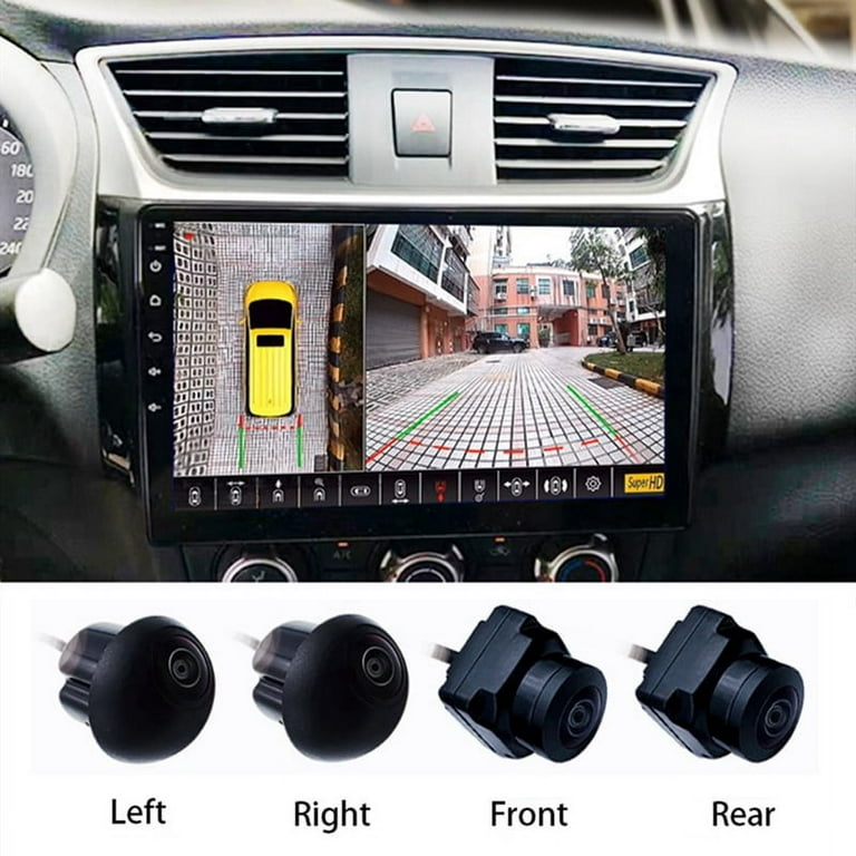 360 Car Camera Panoramic Surround View 1080p AHD Right+Left+Front+Rear View Camera System for Android Auto Radio, Black