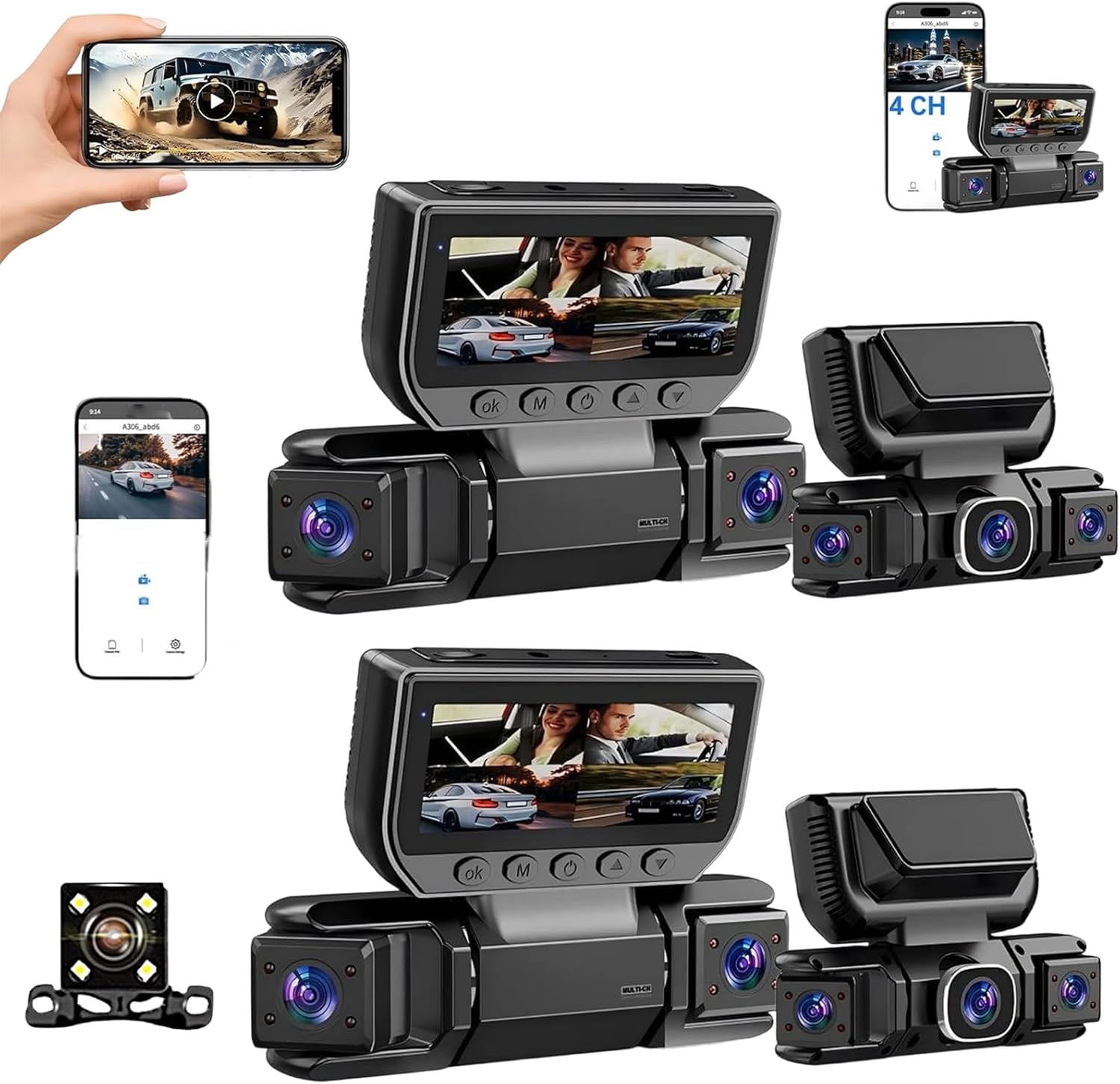 360° Car DVR WiFi 4 Channels Dash Cam Video Recorder, 24H Parking ...