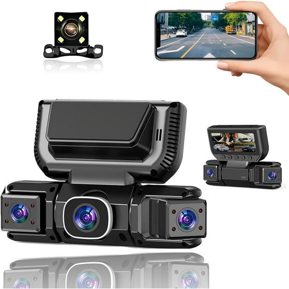360° Car DVR WiFi 4Channels Dash Cam Video Recorder, 1080P FHD Car Camera for Daily Driving, Road Trips, 360° Panoramic Coverage WiFi App Control, Night Vision Clarity (3-Record Premium Version)