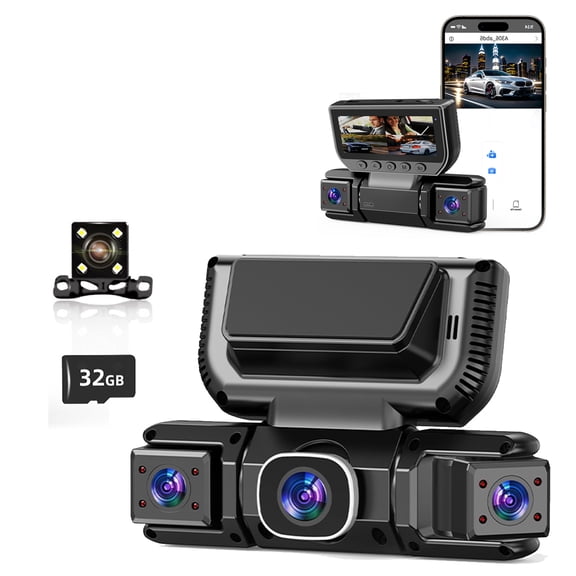 360 Car DVR WiFi 4Channels Dash Cam Video Recorder, 1080P FHD Car Dash cam Wireless - Dash Cam Front and Rear, 24-Hour Parking Monitoring Night Vision Monitoring Loop Recording (32G Card)
