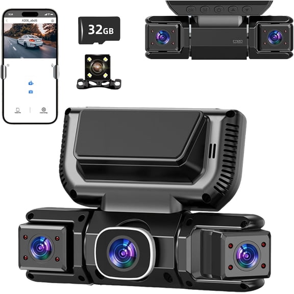 360 Car DVR WiFi 4Channels Dash Cam Video Recorder,1080p Fhd Car Camera, Dash Cam Front and Rear, App Control, Loop Recording, Night Vision, Parking Mode, G-Sensor (WiFi + 32G Card)