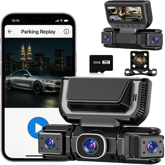 360 Car Dvr WiFi 4channels Dash Cam Video Recorder, 360 View Dash Cam 4 Channel Dashs Cam, Front Rear and Inside with 5ghz WiFi & App Control, Loop Recording, Night Vision(WiFi + 32G card)