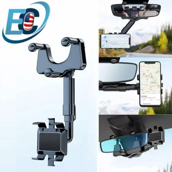 360 Car Phone Holder Rotatable And Retractable Mirror Multifunctional Rearview