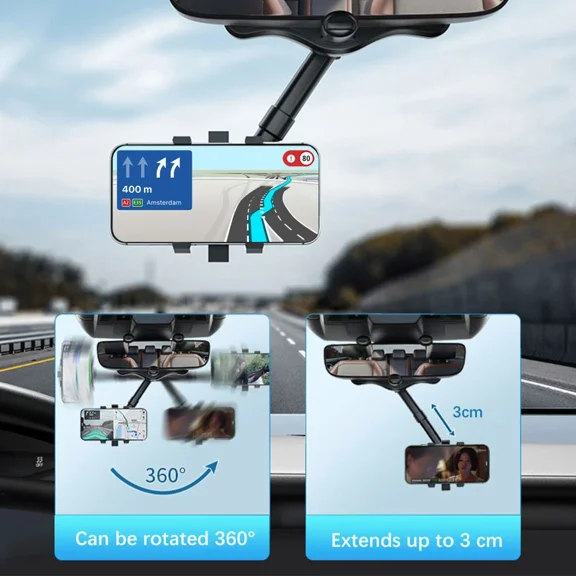 360 Car Phone Holder Rotatable And Retractable Rearview Mirror Mount Universal