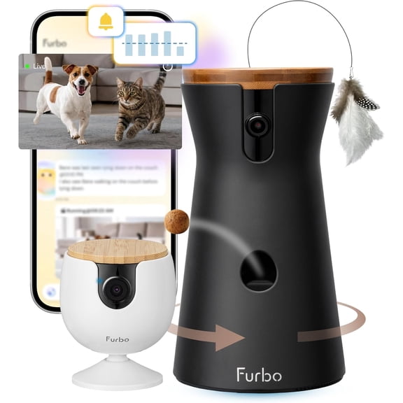 360 Cat Camera + Mini [New Subscription Required at Setup] 2-Camera Bundle Nanny Pro Subscription: Safety & Home Security Alerts, Pet with Speaker, Phone App Night Vision