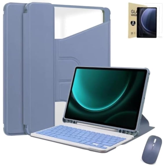 360° Clear Rotatable Case + Rechargeable Keyboard & Mouse + 2 Screen Protectors for Lenovo 11” Tablets (M11 / Idea Tab 11 / K11 LTE),Purple