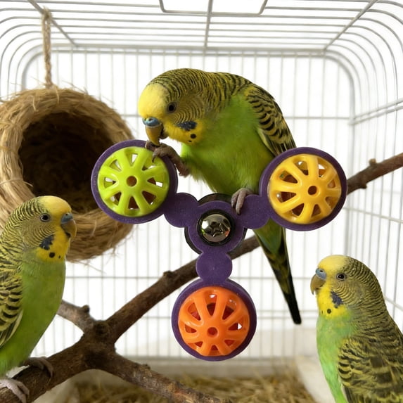 360° Colorful Rotating Bird Cage Ball Toy with Crisp Bells, Parrot Toy with Rotating Balls, Interactive Parrots Toy Chewable Bells Ball for Parrots, Budgies, Conures, Macaws African Greys (Purple)