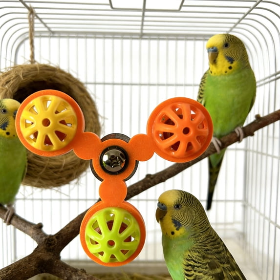360° Colorful Rotating Bird Cage Ball Toy with Crisp Bells, Parrot Toy with Rotating Balls, Interactive Parrots Toy Chewable Bells Ball for Parrots, Budgies, Conures, Macaws African Greys (Pink)