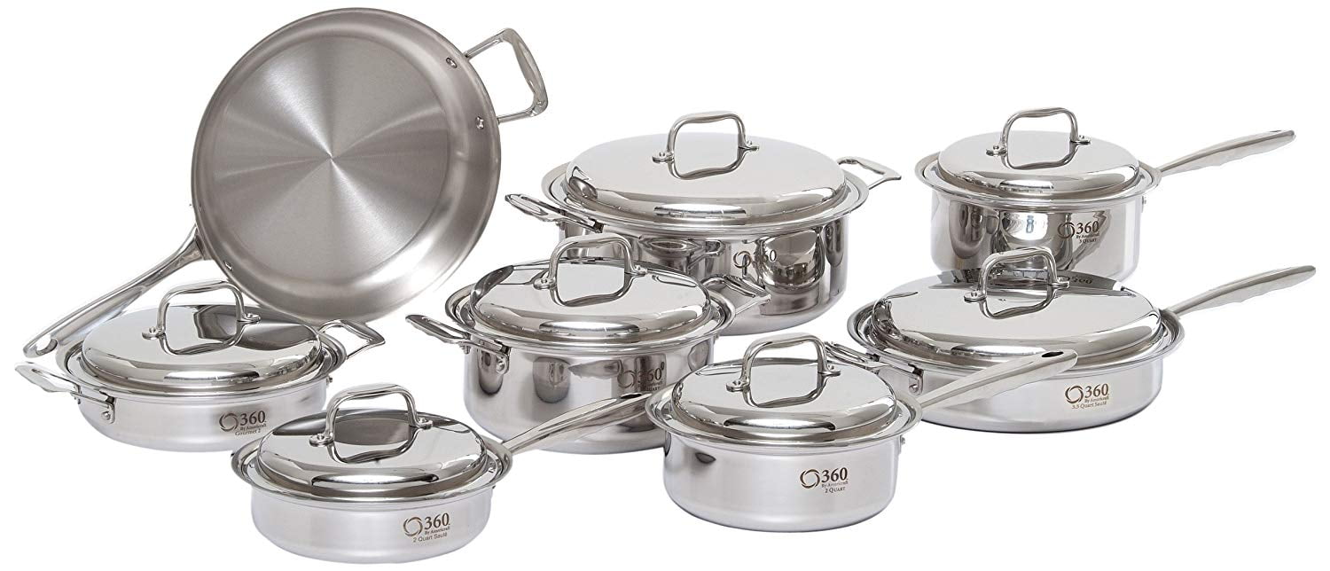 15-Piece Stainless Steel Cookware Set with Ergonomic Handles