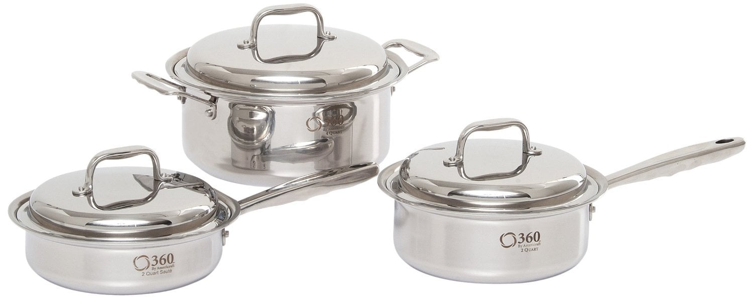 360 Cookware Stainless Steel Cookware Set, 6-Piece, w/ Cookbook