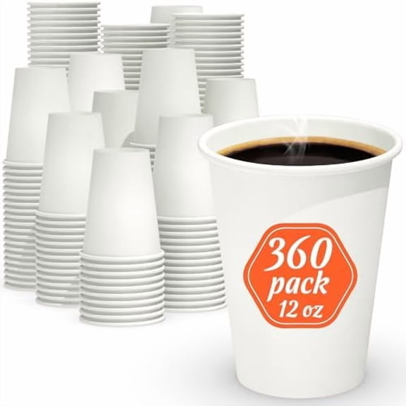 360 Count 12 oz Coffee Cups, Leak-Free Food Safe Paper Cups 12 oz, Disposable 12oz White Paper Cups for Cold and Hot Drinks
