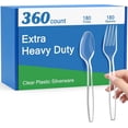 thumbnail image 1 of 360 Count Extra Heavy Duty Clear Plastic Forks and Spoons, 180 Forks & 180 Spoons, Heat Resistant, Disposable Plastic Silverware Set, 1 of 7
