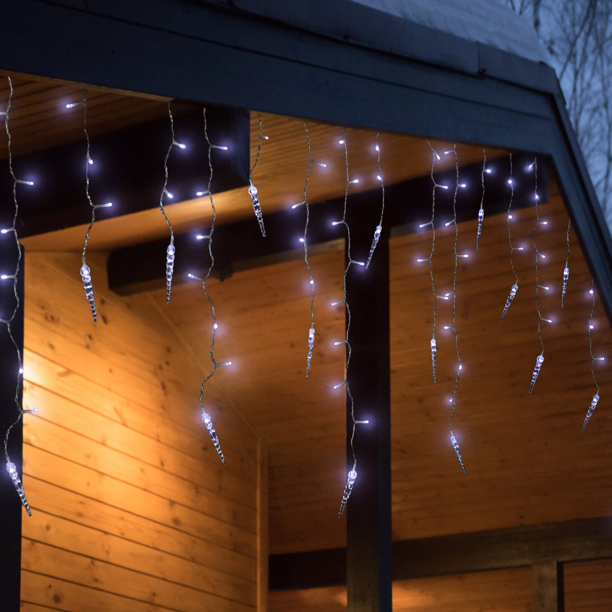 360 Count Ice Pillars Christmas Icicle Light Set - Pure White LED Lights Clear Wire
