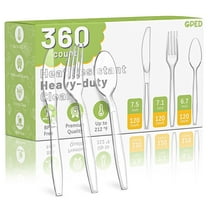 GPED 360 Count Plastic Silverware Set, Heavy Duty Disposable Cutlery Set, 120 Forks, 120 Spoons, 120 Knives, Heat Resistant & BPA Free Disposable Silverware, Clear Utensils for Party Supply