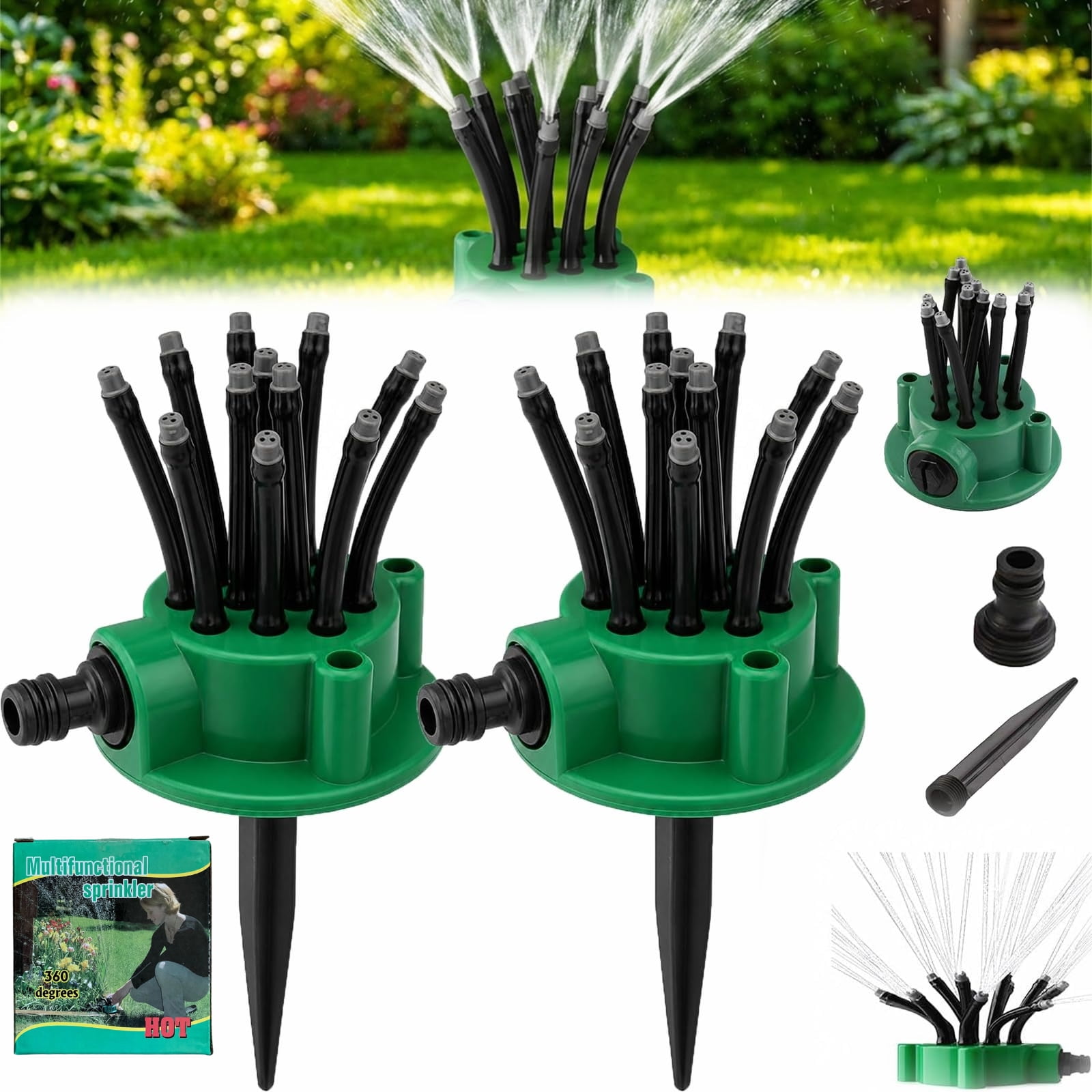 360° Coverage Precision Garden Irrigation Sprinkler – 12‑Nozzle Flower‑Shaped Multi‑Directional Lawn Sprinkler, Adjustable Spray for Garden, Flower Beds, Yard