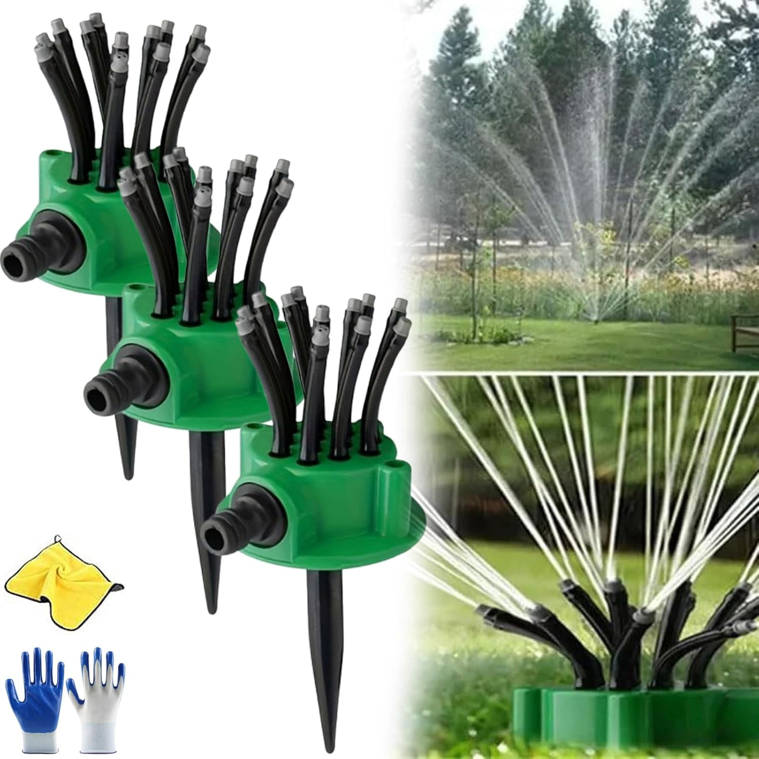 360° Coverage Precision Garden Irrigation Sprinkler, Automatic Multi Garden Lawn Sprinklers with 12 Nozzle Precision, Adjustable Flex Design Watering Gardening Tools for Yard and Grass (3PCS)