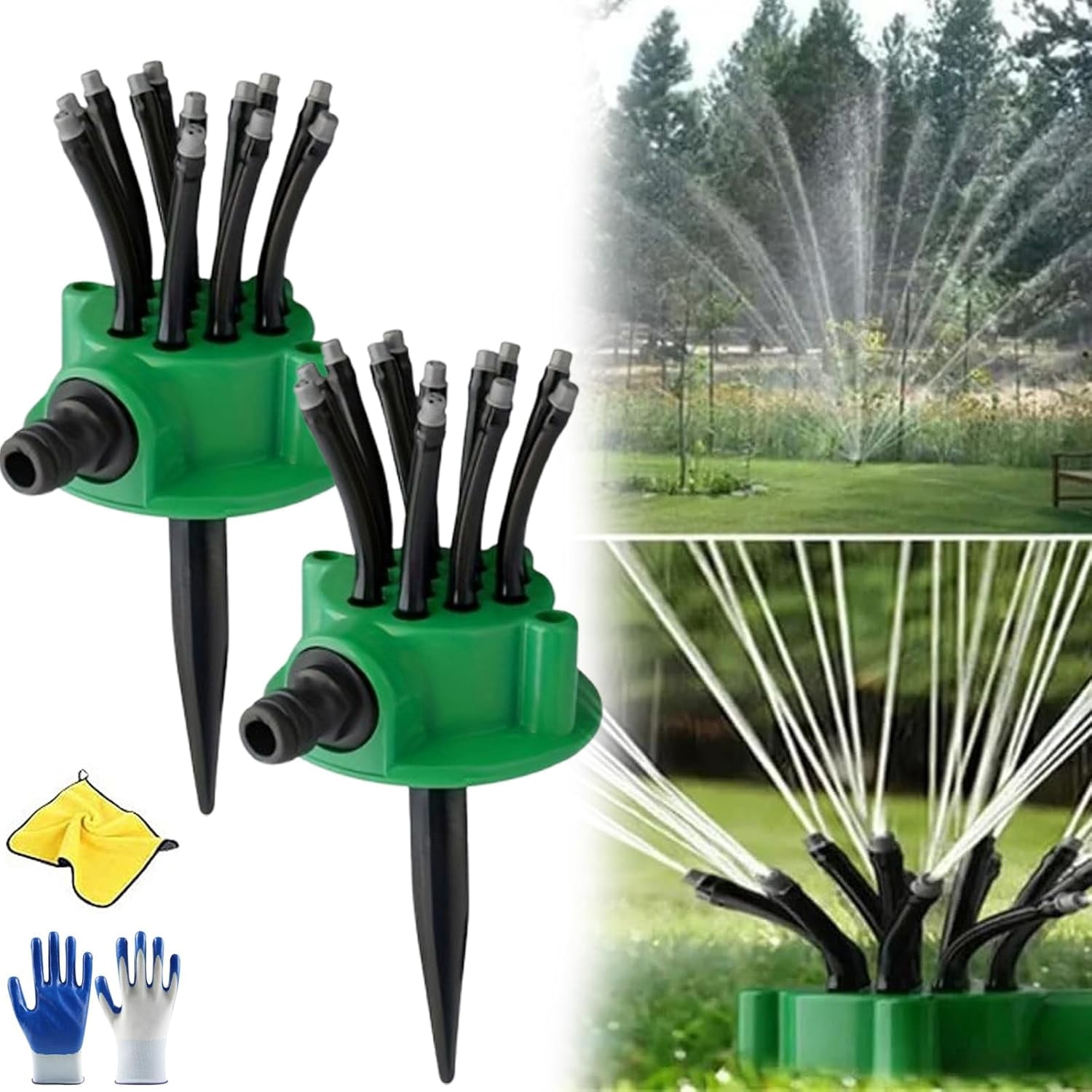 360° Coverage Precision Garden Irrigation Sprinkler, Automatic Multi Garden Lawn Sprinklers with 12 Nozzle Precision, Adjustable Flex Design Watering Gardening Tools for Yard and Grass (2PCS)