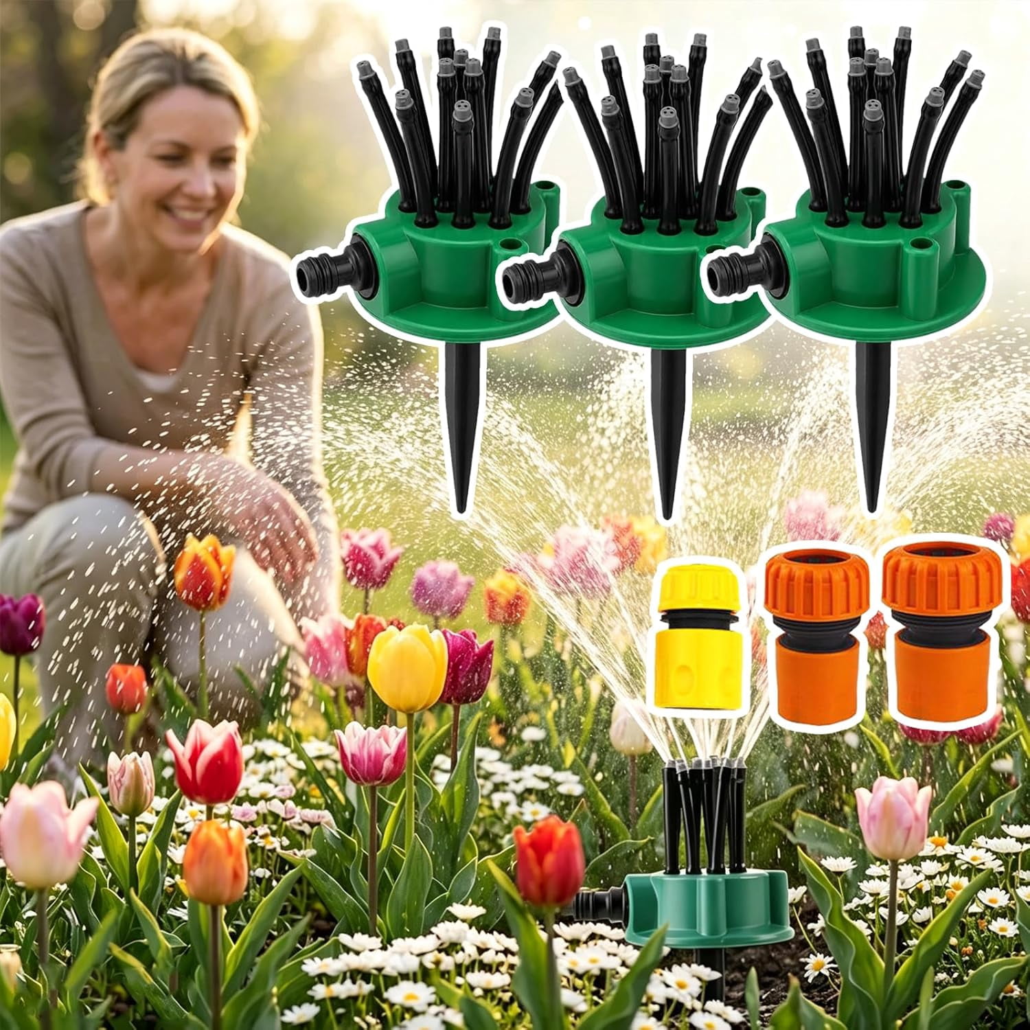 360° Coverage Precision Garden Irrigation Sprinkler, Automatic Rotating Lawn Sprinkler for Yard Large Area, with 1/2"、3/4"、1 Inch Connectors, Outdoor Irrigation Sprayer for Yard, Grass, Garden