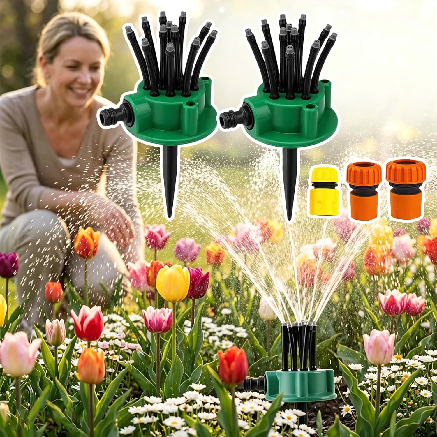 360° Coverage Precision Garden Irrigation Sprinkler, Automatic Rotating Lawn Sprinkler for Yard Large Area, with 1/2"、3/4"、1 Inch Connectors, Outdoor Irrigation Sprayer for Yard, Grass, Garden