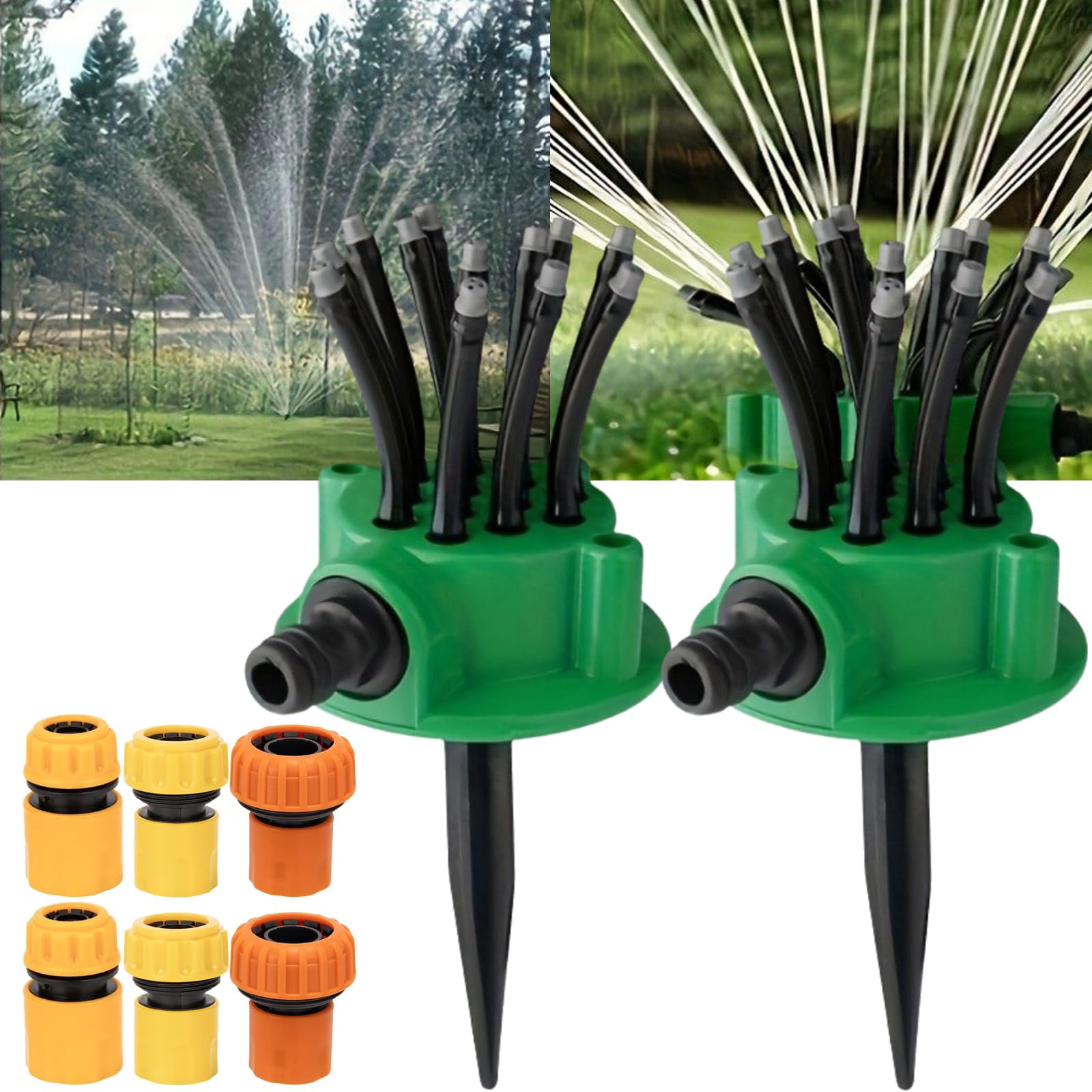 360° Coverage Precision Garden Irrigation Sprinkler, Automatic Rotating Lawn Sprinkler for Yard Large Area, Adjustable Water Saving System with Heavy Duty Spike Base for Grass - 2PC+2*1/2"、3/4"、1"FIT