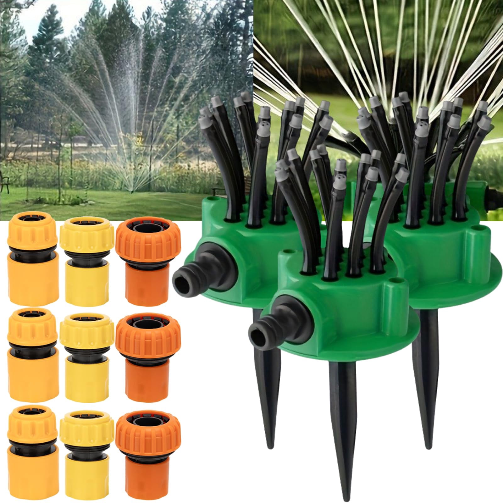 360° Coverage Precision Garden Irrigation Sprinkler, Automatic Rotating Lawn Sprinkler for Yard Large Area, Adjustable Water Saving System with Heavy Duty Spike Base for Grass - 3PC+3*1/2"、3/4"、1"FIT